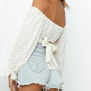 Heart Print Puff Sleeve Cropped Blouse